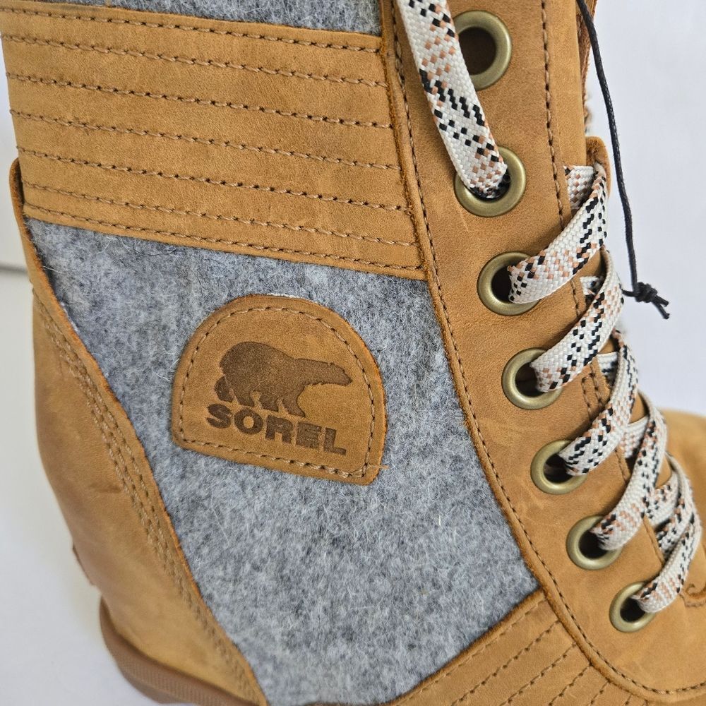 Sorel Lexie Wedge Felt Leather Lace Up Boots Size 9 - Picture 2 of 13